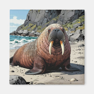 Aimant Morse sur une plage de sable    Animaux Mignons