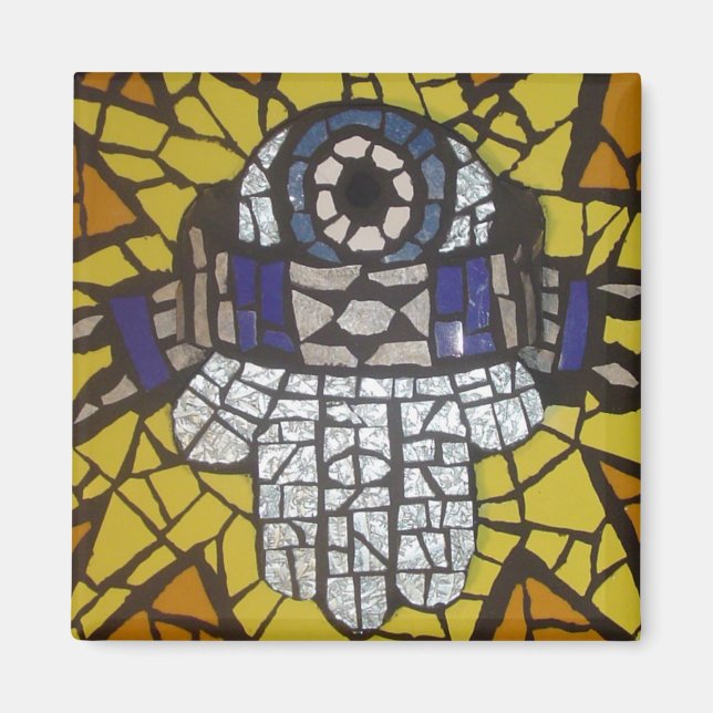 Aimant Mosaic Argent Hamsa Star Tallit et mal oeil (Devant)