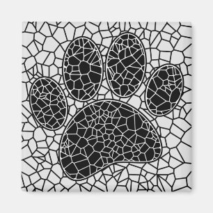 Aimant Mosaic Art Chien Empreinte de patte En Noir Et Bla