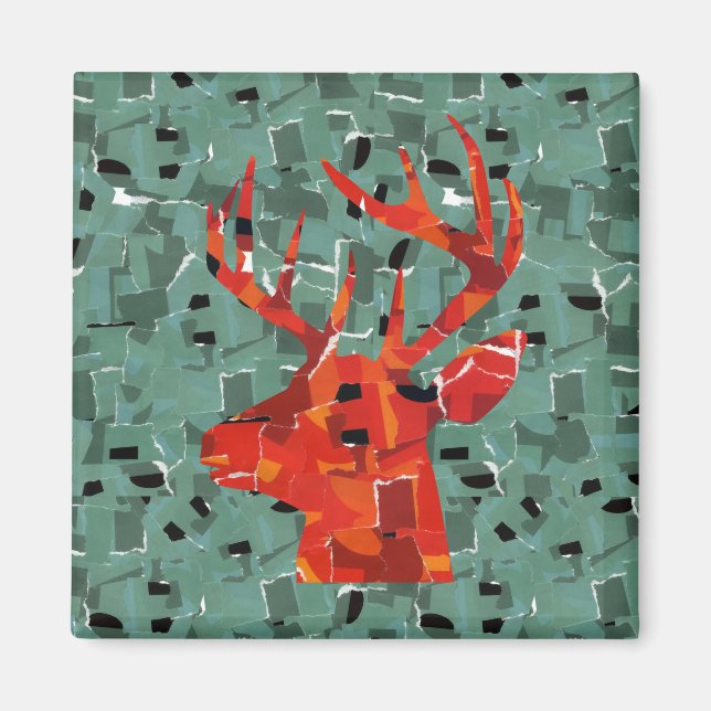 Aimant Mosaïque de silhouette de tête de cerf (Devant)