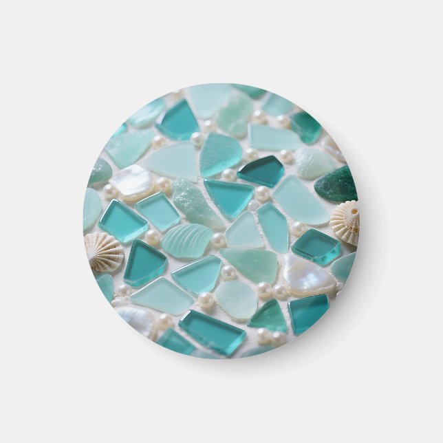 Aimant Mosaïque de verre de mer Charme côtier turquoise (Devant)