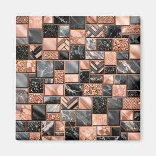 Aimant Mosaïque Marbre Noir Or Rose