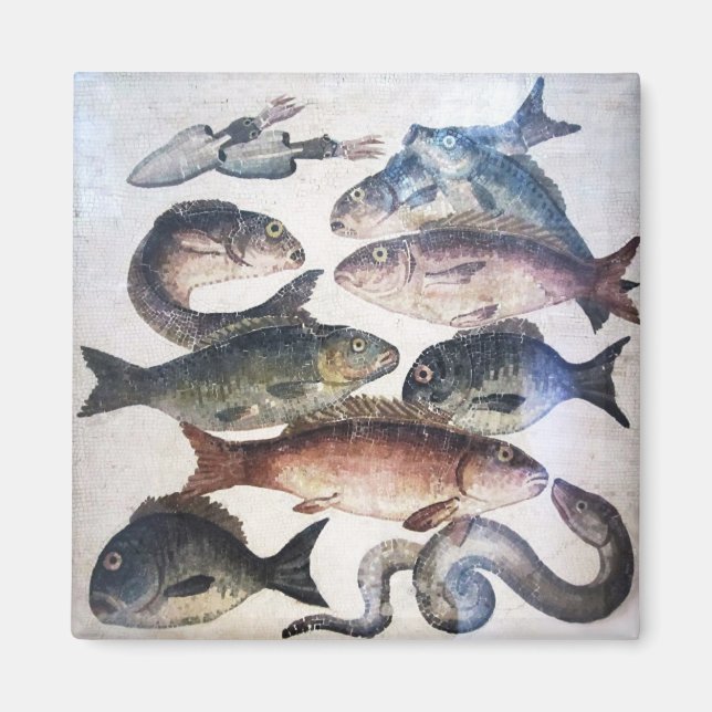 AIMANT MOSAÏQUES ROMAINES ANTIQUES, POISSONS, ESPACE DE V (Devant)