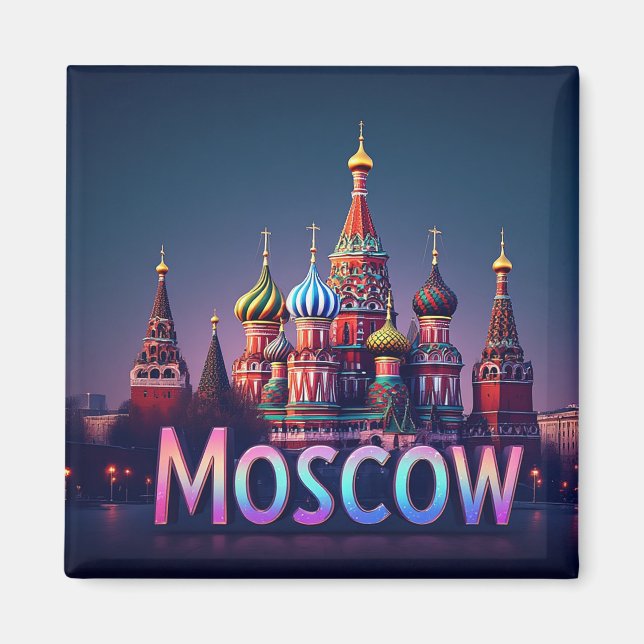 Aimant 🧲 Moscou Russie Voyage Mémoire Effet néon (Devant)