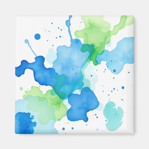 Aimant Motif Abstrait Aquarelle Bleu Vert