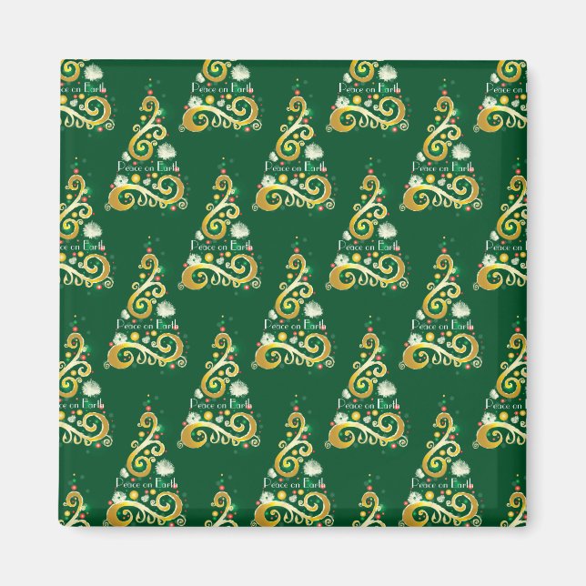 Aimant motif Abstrait de Noël vert et or (Devant)