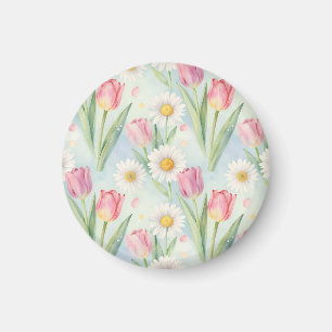Aimant Motif aquarelle de printemps aux tulipes roses et