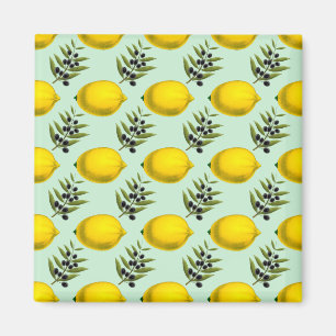 Aimant motif aquarelle rustique citron et olives