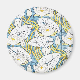 Aimant Motif Art Nouveau de nénuphar vert sauge
