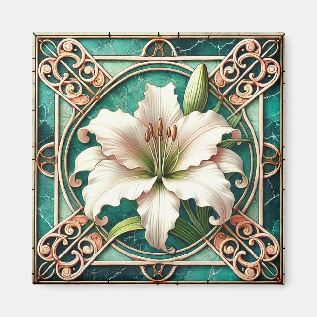 Aimant Motif Art Nouveau Lily Blanche (Devant)