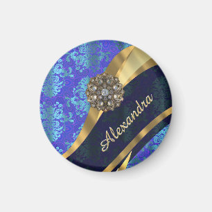 Aimant Motif assez girly personnalisé de damassé de ble