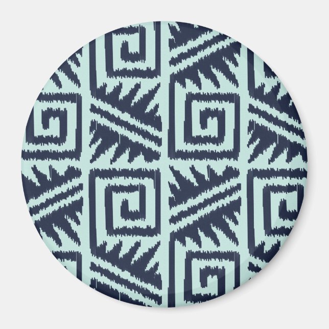 Aimant Motif Aztec Ikat - Indigo et Bleu Clair (Devant)