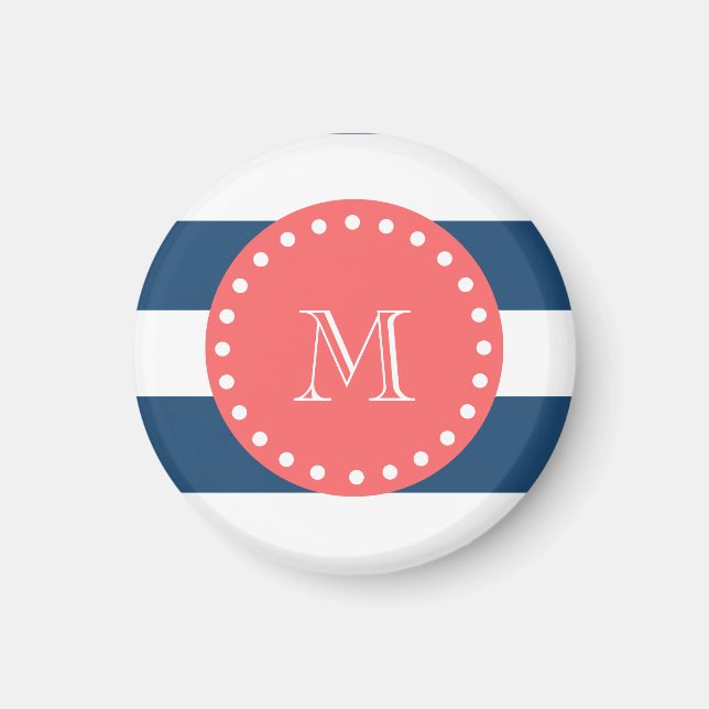Aimant Motif bleu bleu marine, Monogramme de corail (Devant)