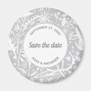 Aimant Motif Botanique Silver Grey Enregistrer la date