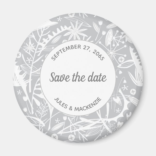 Aimant Motif Botanique Silver Grey Enregistrer la date (Devant)