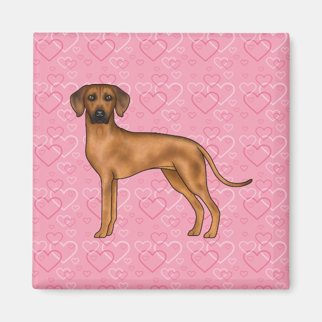 Aimant Motif Cœur Amour Chien Rhodesian Ridgeback Rose (Devant)