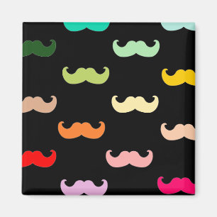 Aimant Motif coloré Rainbow Mustache sur noir