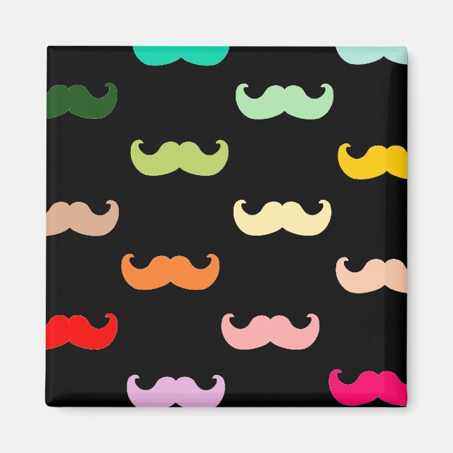 Aimant Motif coloré Rainbow Mustache sur noir (Devant)