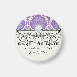 Aimant motif damassé crème pourpre