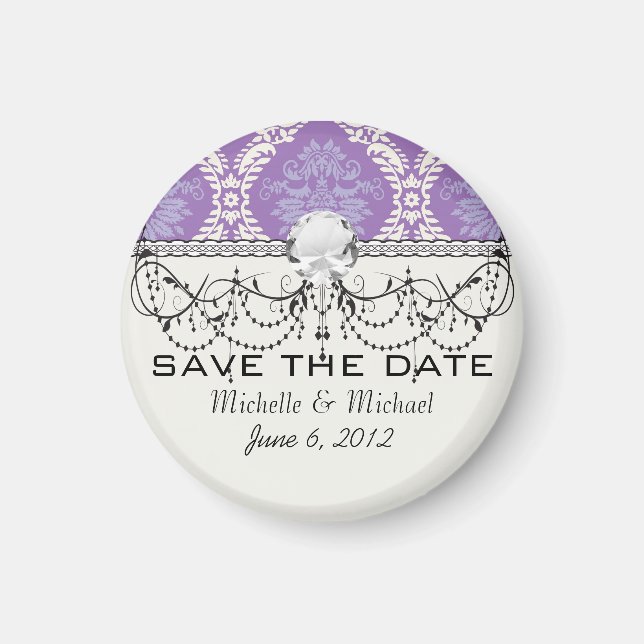 Aimant motif damassé crème violet (Devant)