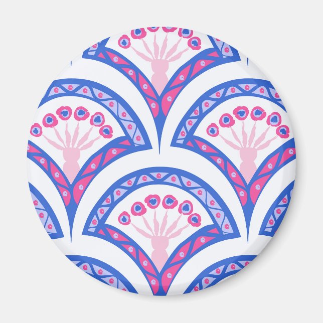 Aimant motif damassé floral bleu (Devant)