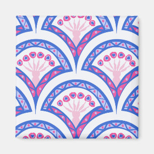 Aimant motif damassé floral bleu