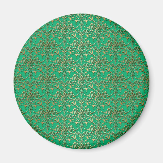 Aimant Motif damassé vert et or élégant (Devant)