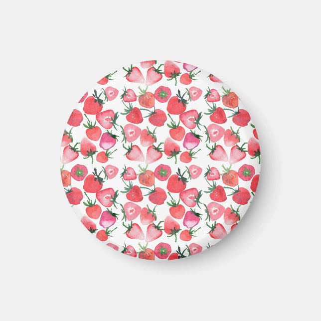 Aimant Motif d'aquarelle aux fraises rouges juteuses (Devant)