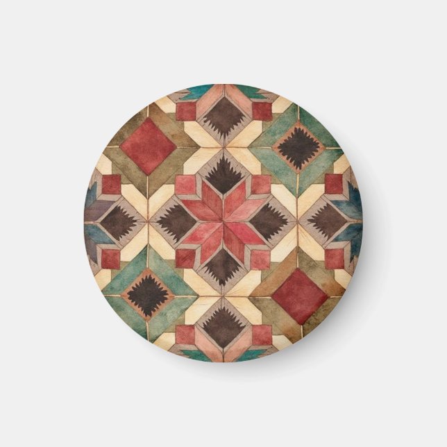 Aimant motif d'art de bloc de patchwork géométrique vinta (Devant)
