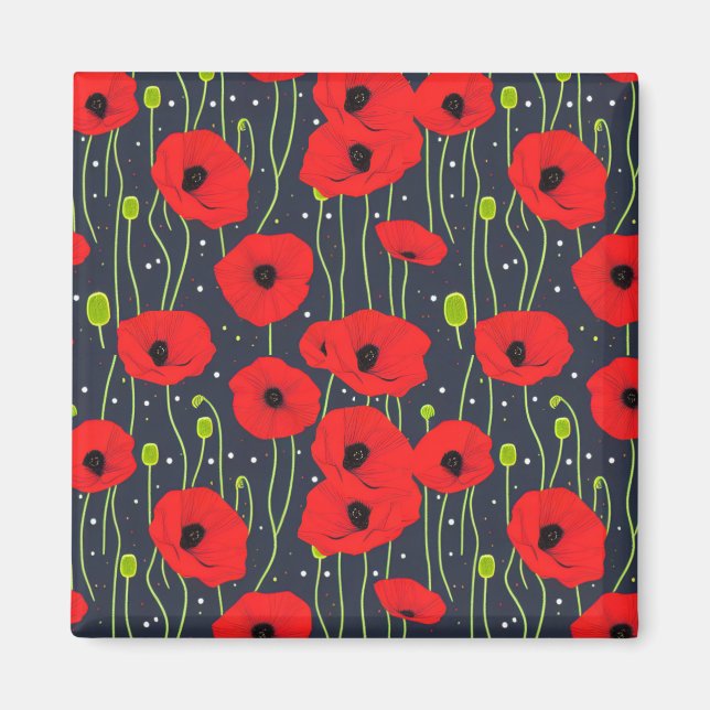 Aimant Motif d'art vibrant de coquelicots rouges modernes (Devant)