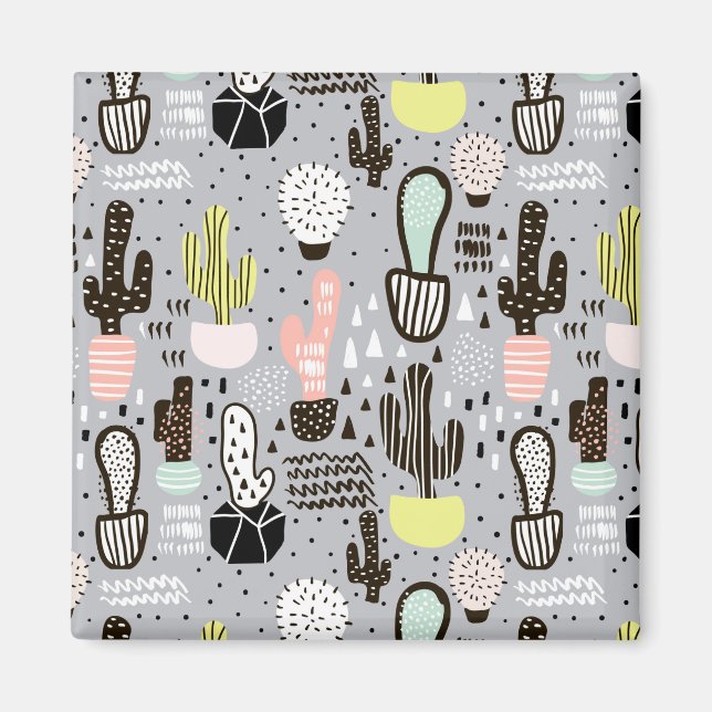 Aimant Motif de cactus texturés à la main (Devant)