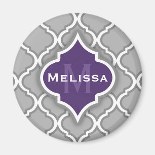 Aimant Motif de carreaux marocain violet et gris élégant