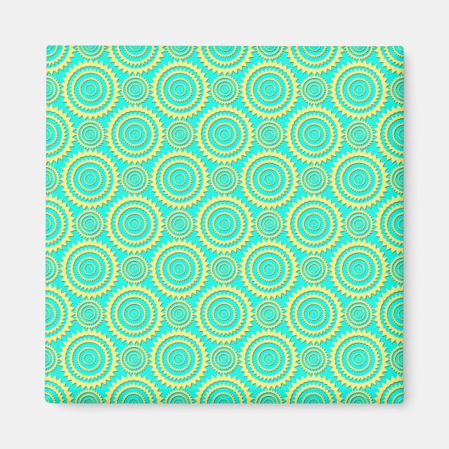Aimant Motif de cercles géométriques jaune et turquoise (Devant)