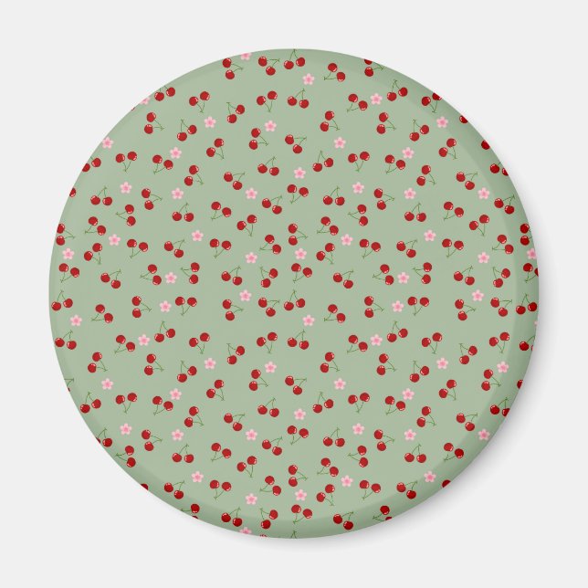 Aimant Motif de cerises sur fond vert (Devant)