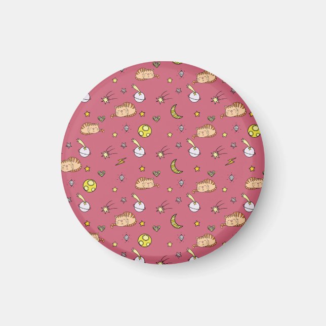 Aimant Motif de chat spatial mignon – Chaton cosmique ado (Devant)