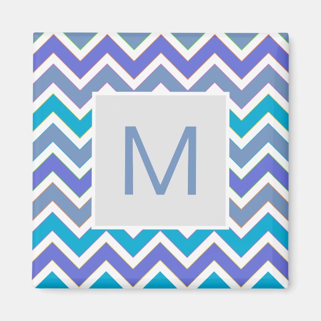 Aimant Motif de Chevron Sportif Bleu Foncé Monogramme (Devant)
