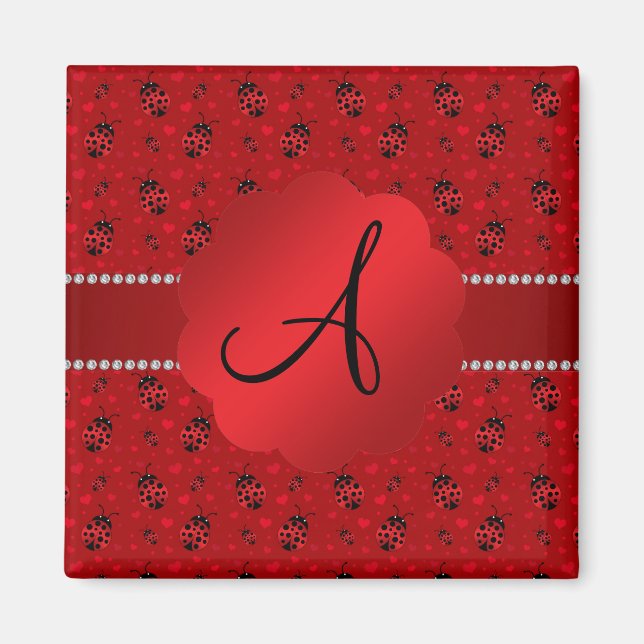 Aimant Motif de coccinelle rouge monogramme (Devant)