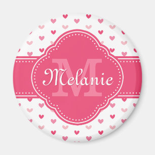 Aimant Motif de coeur rose et blanc avec Monogramme