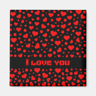 Aimant Motif de coeur rouge personnalisé sur noir