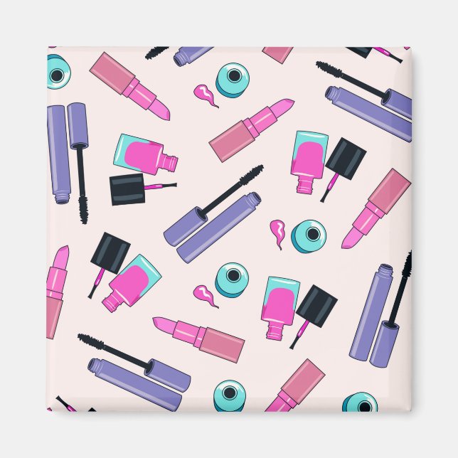 Aimant Motif de cosmétiques rose et violet (Devant)