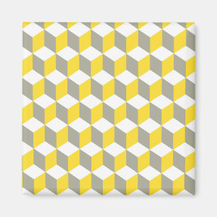 Aimant Motif de cube isométrique gris et blanc de moutard