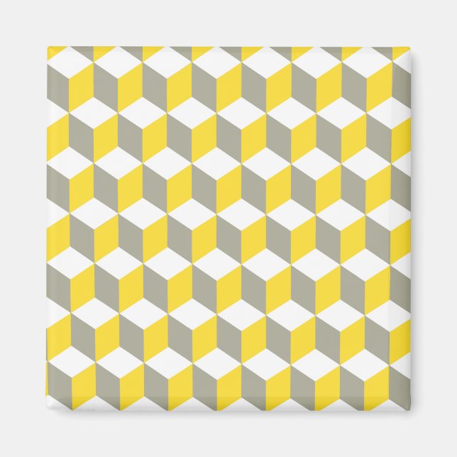 Aimant Motif de cube isométrique gris et blanc de moutard (Devant)
