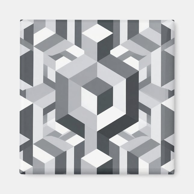 Aimant Motif de cube isométrique monochrome (Devant)