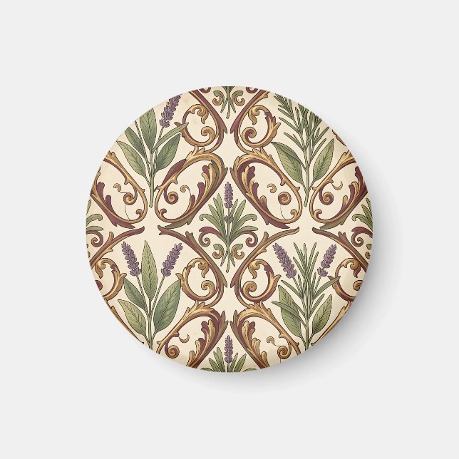 Aimant Motif de défilement or et lavande Romarin  (Devant)