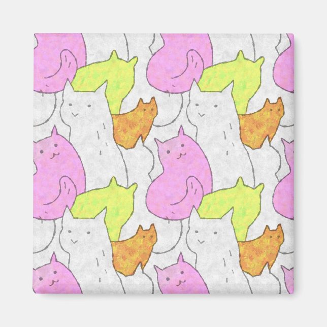 Aimant Motif de doodle de chats à l'aquarelle mignon (Devant)