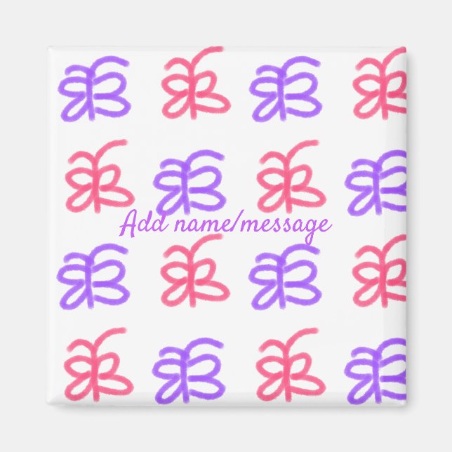 Aimant Motif de doodle de papillon rose violet ajouter le (Devant)