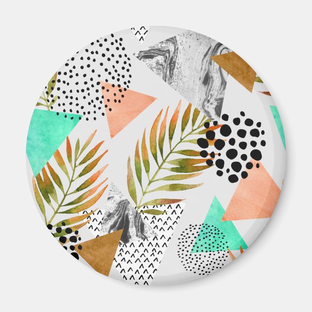 Aimant Motif de feuille géométrique Tropical Abstrait (Devant)