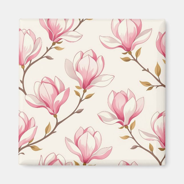 Aimant Motif de fleur de magnolia rose (Devant)