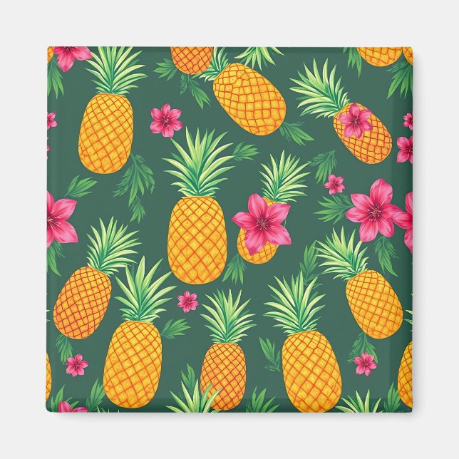 Aimant Motif de fleur d'hibiscus tropical à l'ananas (Devant)