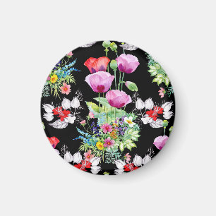 Aimant Motif de fleurs colorées d'été de pavot
